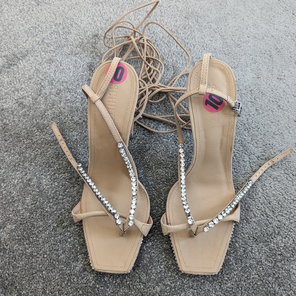 SCHUTZ Vikki Crystal Strappy Heels Sandals 10
